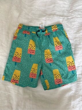Tea Collection Mid-Length Swim Trunks in Teal with Yellow & Pink Popsicles